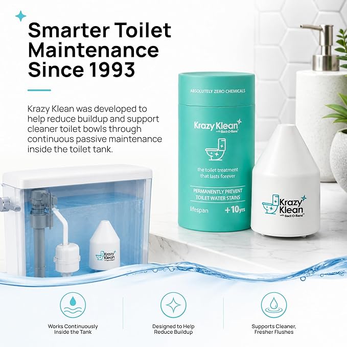 Krazy Klean Automatic Toilet Cleaner - Continuous Flush Cleaning System - Helps Reduce Buildup & Stains - Easy to Install, No Daily Scrubbing - 2 Count