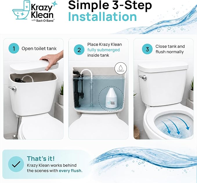 Krazy Klean Automatic Toilet Cleaner - Continuous Flush Cleaning System - Helps Reduce Buildup & Stains - Easy to Install, No Daily Scrubbing - 2 Count